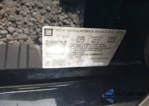 2018 Chevrolet Silverado 1500 1Lt из США, поврежденный, VIN 3GCPCREC0JG490479